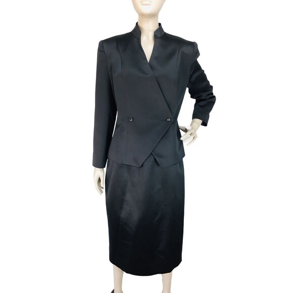 Vintage 60s Henry Lee Black High Waist Straight Skirt & Blazer Business Suit 8 - Picture 1 of 11
